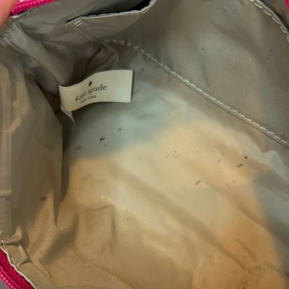 Kate Spade Fuchsia embossed logo Motif Travel Cosmetic Case Pouch Clutch